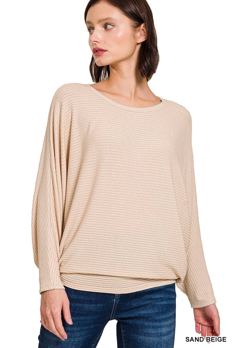 42POPS - Wholesale Knit Sweater - Women's - `.Ribbed Batwing Long Sleeve Boat Neck Sweater18