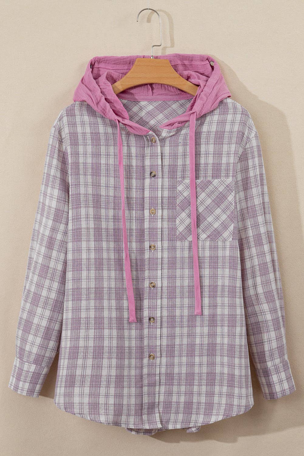 Lovesoft - Wholesale Shirt Jacket/Shacket - Women's - Checkered Print Loose Fit Buttoned Hooded Shacket6