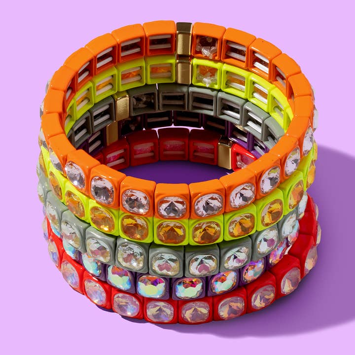 Enamel Stretch Bracelet - Rounded Square Stones - Zoe for wholesale by Taylor Elliott Designs