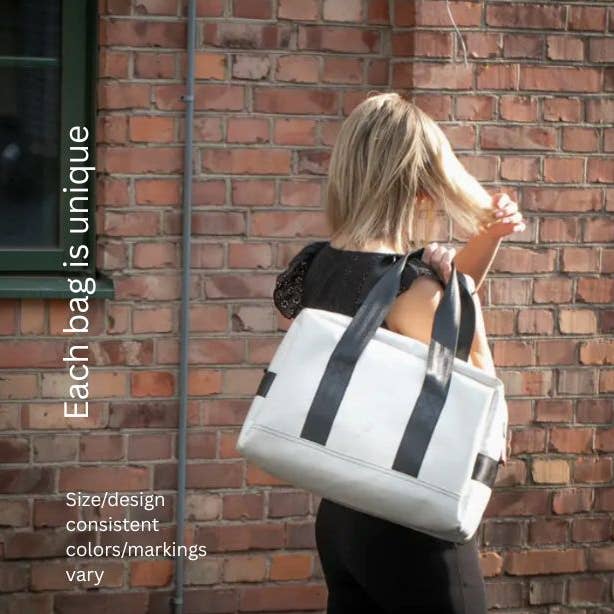 Saco desportivo de lona de camião reciclada – PORQUÊ, alças de cinto de segurança por atacado de DECE