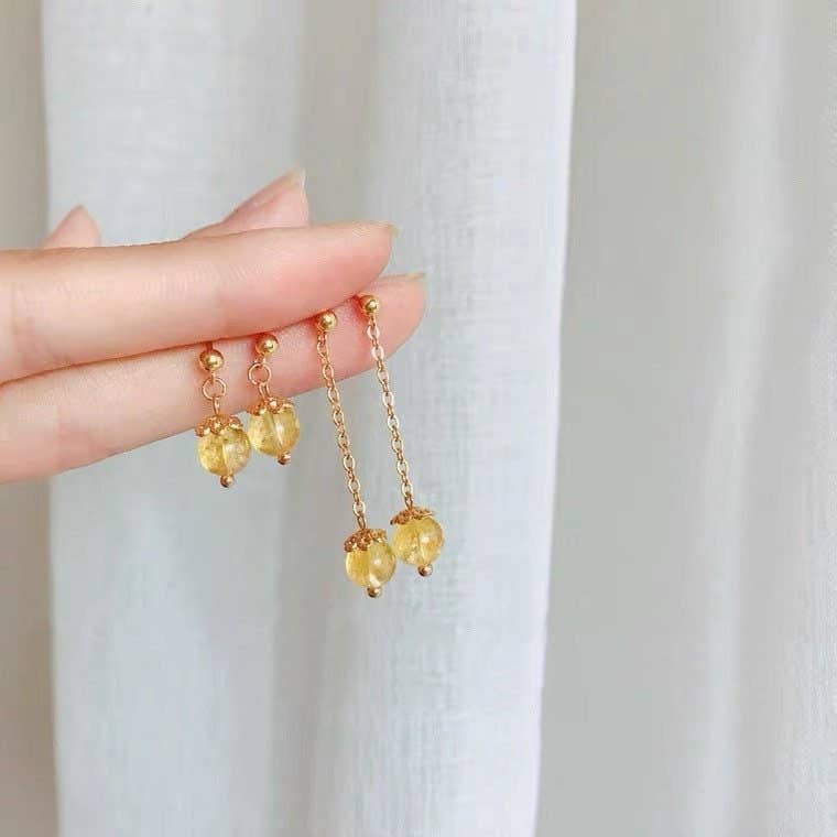 Haengseongworkshop - Venta al por mayor Pendientes colgantes - Pendientes de tuerca con forma de flor pequeña de filigrana, citrino amarillo natural, chapados en oro de 18 quilates5