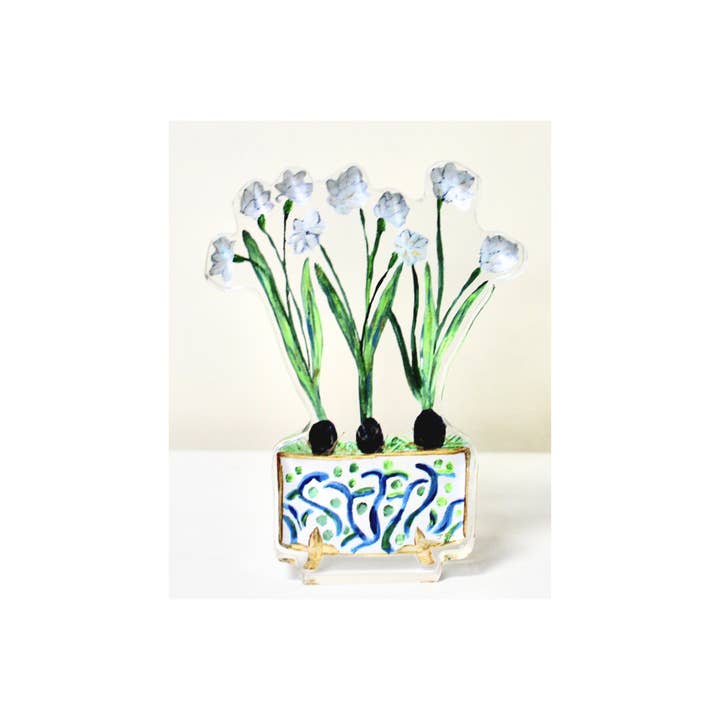 Jeanne Player Fine Art - Wholesale Decorative Tabletop Object - Paperwhites Acrylic Art Block1