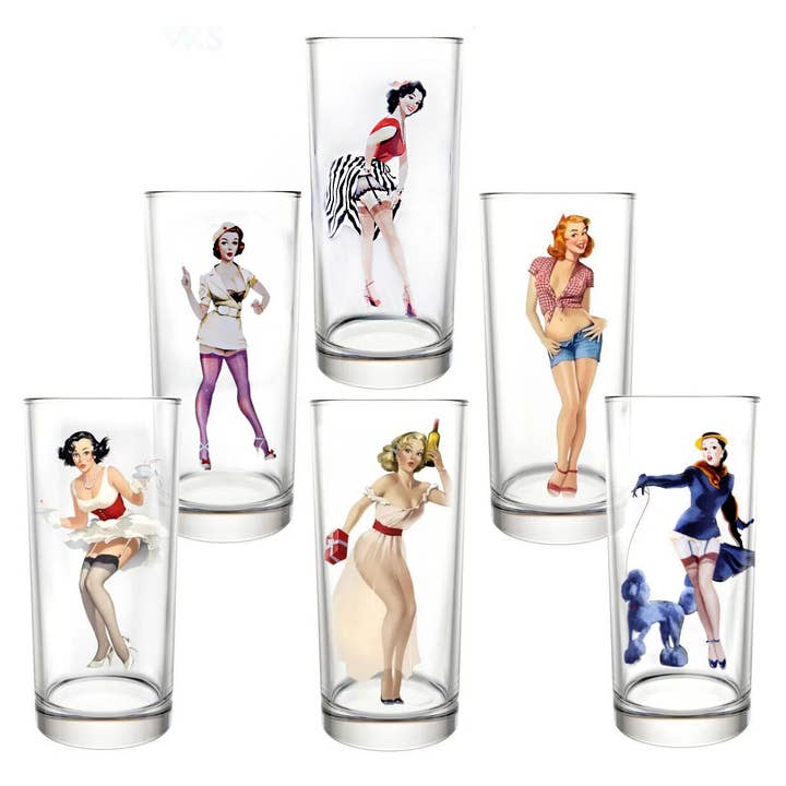 STP - Wholesale Drinking Glass/Cup - Pin-up Girls Drinking Glasses Set of 6 - 11.5 fl oz (330ml)