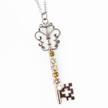 Silver Catholic Religious Key Necklace, Skeleton Key Necklac
