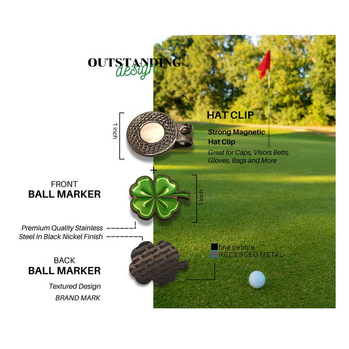 MULLIGAN HOOLIGAN® - Wholesale Sporting Accessories - Four-Leaf Shamrock Golf Ball Marker + Magnetic Hat Clip