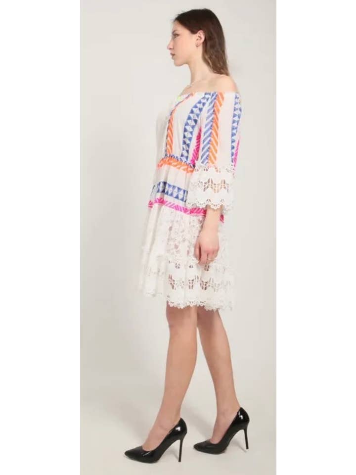 LOOWIE - Vendita all'ingrosso Vestito - Donna - 3350 Abito all'uncinetto in pizzo di cotone bianco taglia unica LOOWIE