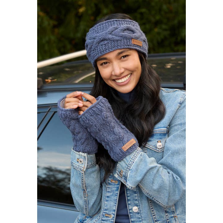 Jeans Chamonix - Cable Knit Blue Wool Winter Ear Warmer Headband for wholesale on Faire1