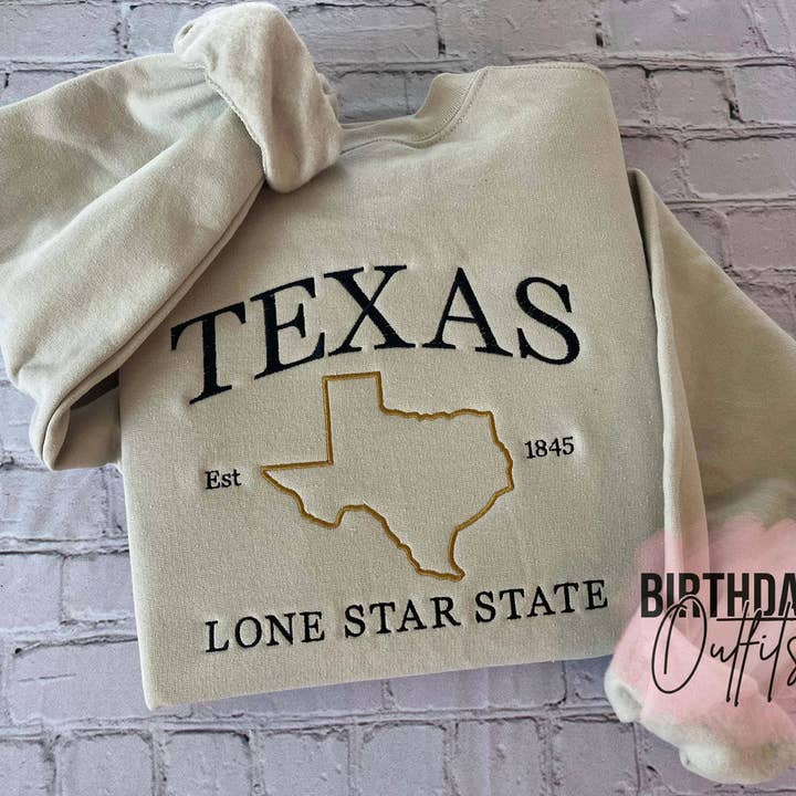 Texas Embroidered Sweatshirt, Texas crewneck, Texas embroidery, States and cities shirts, Texas sweatshirt, Texas gifts for wholesale by BIRTHDAY OUTFITS