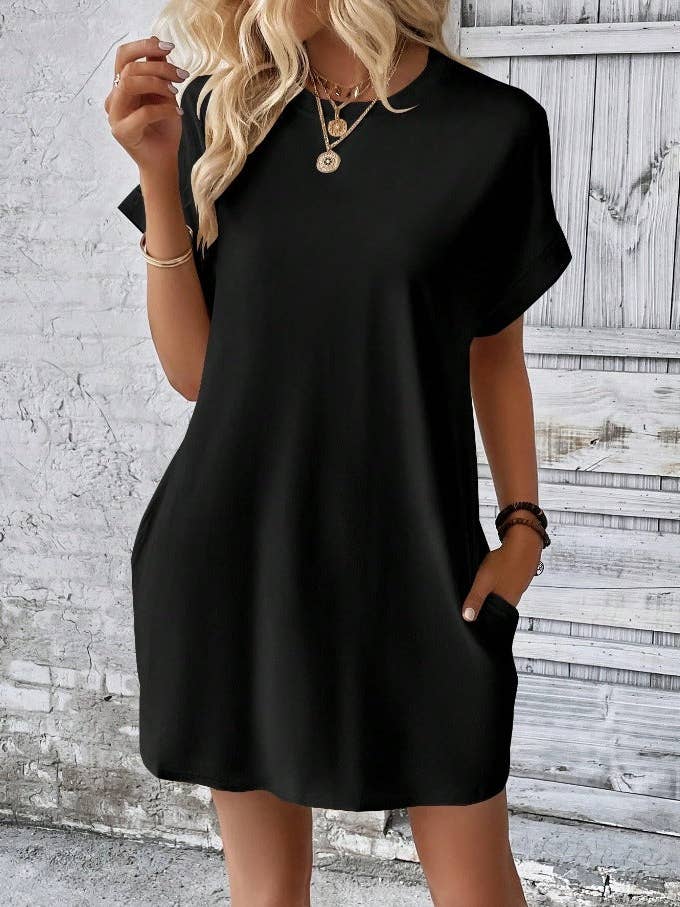 Suhkasana - Wholesale Dress - Women's - Relaxed Fit Cotton Short Sleeve Pocket Dress for Summer
