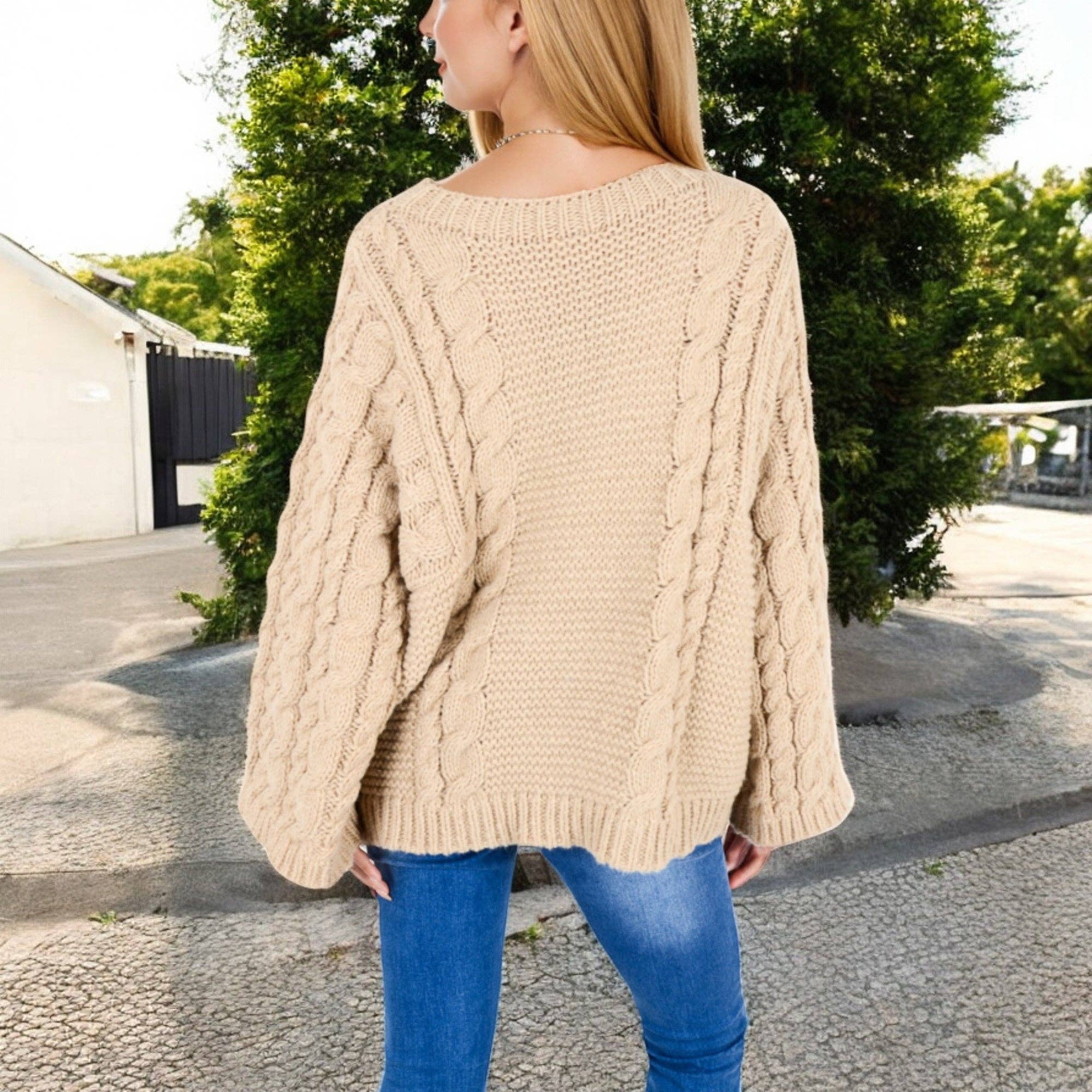 Anna Kaci Wholesale - Wholesale Knit Sweater - Women's - Cable Knit Sweater with Long Bell Sleeves10