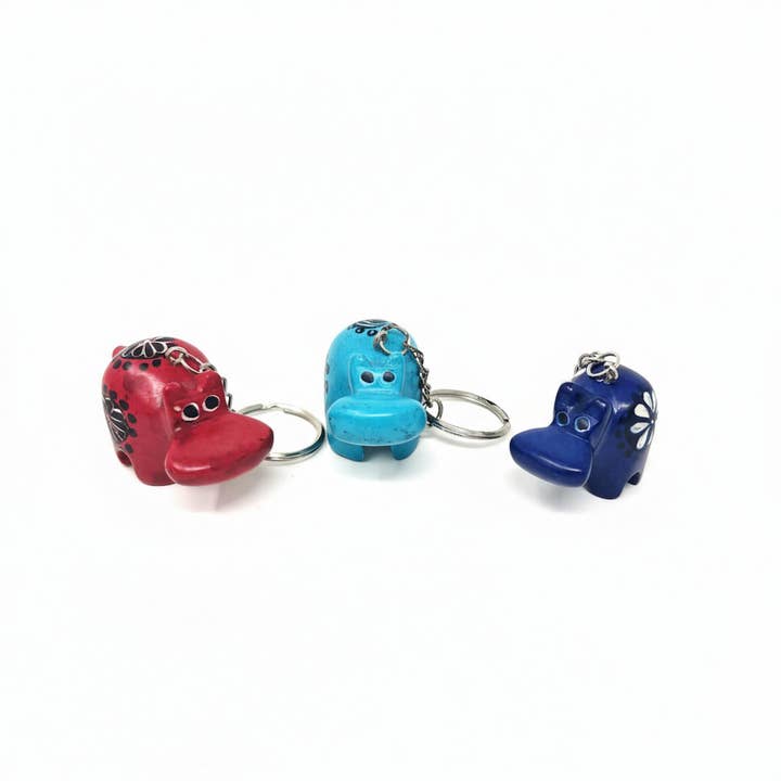 Global Crafts - Wholesale Keychain - Unisex - Hippo Soapstone Key Ring - Sold as Assorted Colors1
