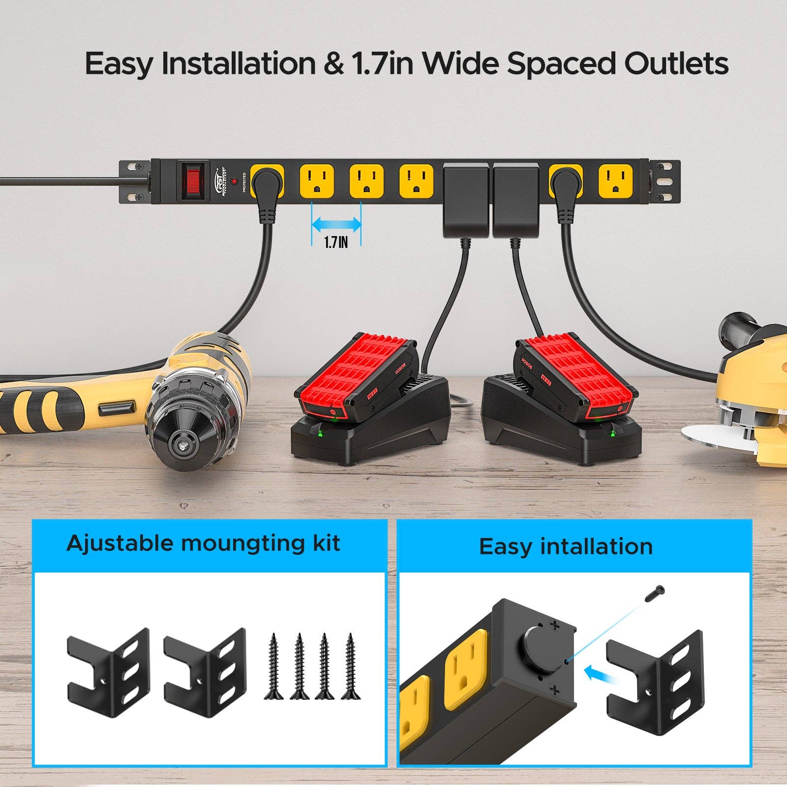 Rocket Socket Technology - Wholesale Power Adapter - CRST Mountable Long Power Strip, 8 Outlets or 12 outlets 2100 Joules Surge Protector, Slim Metal Power Bar with 6FT Extension Cord, ETL Listed.1