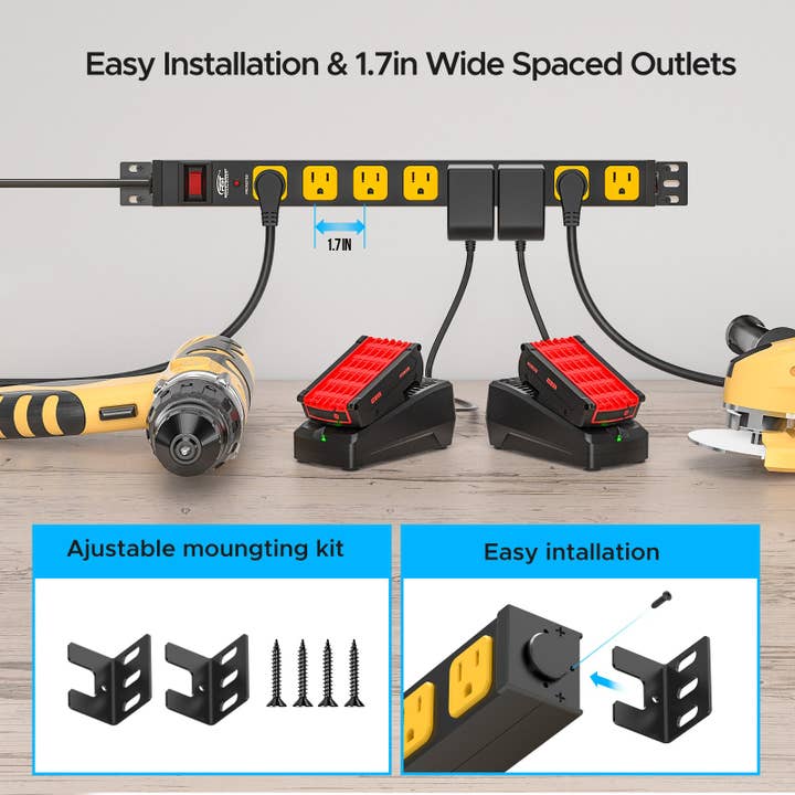 Rocket Socket Technology - Wholesale Power Adapter - CRST Mountable Long Power Strip, 8 Outlets or 12 outlets 2100 Joules Surge Protector, Slim Metal Power Bar with 6FT Extension Cord, ETL Listed.1