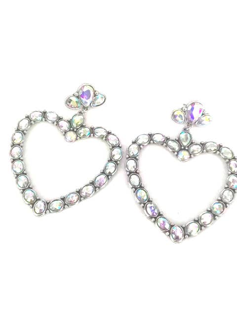WESTERN LARGE CRYSTAL HEART DANGLE EARRINGS for wholesale by Snowing West
