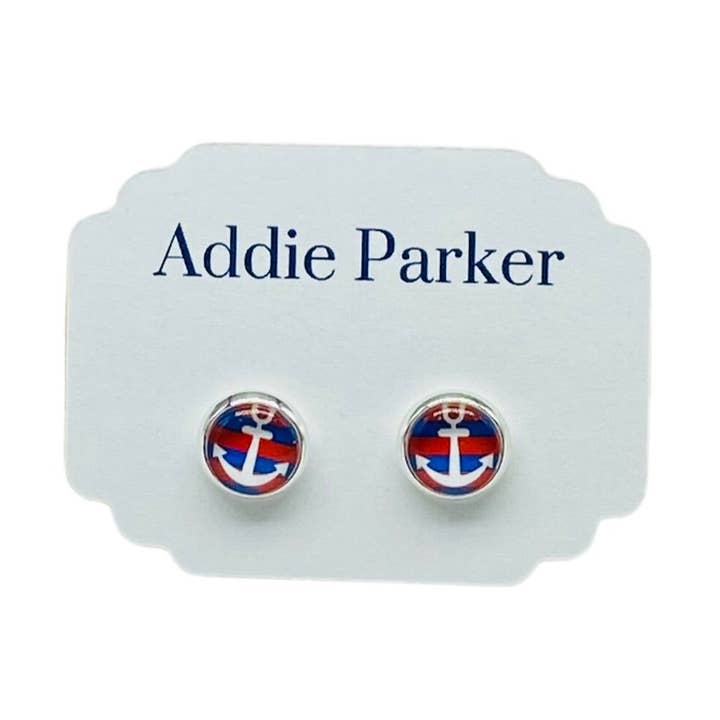 Stud Earrings (ST 36) - Red, White, Blue Anchor for wholesale by Addie Parker Jewelry
