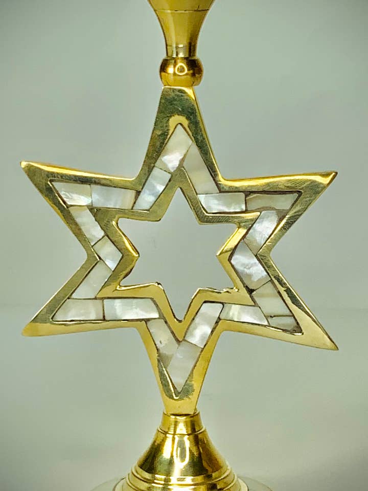 Brass Star with Mother of Pearl Inlay Candle Holder for wholesale by Indie South