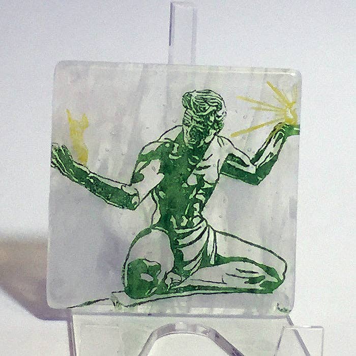 Kiku Handmade | Contemporary Fused Glass Home Goods - Wholesale Coasters - Detroit Spirit of Detroit Fused Glass 4" Single Coaster1