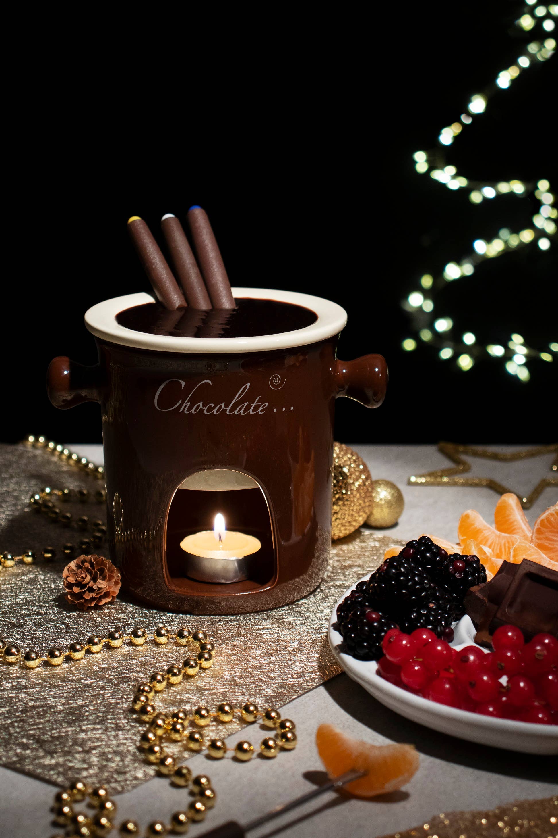 Cream Brown Chocolate Fondue Set 7PCS for wholesale on Faire2