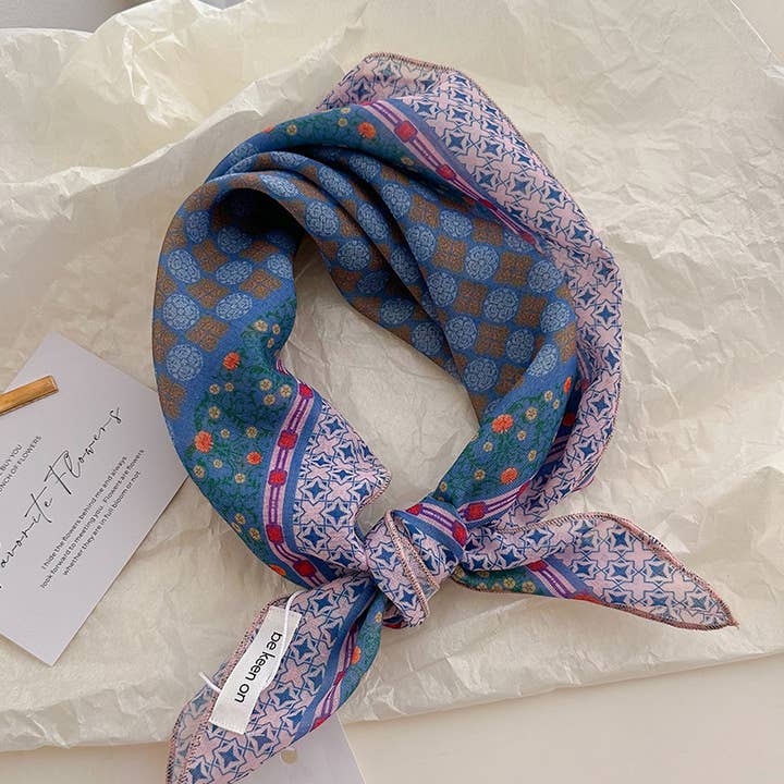 MKS America - Wholesale Bandana - Women's - Polka Dot Stripes Blue Floral square scarf bandana10