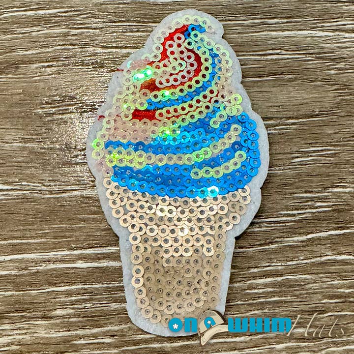 Rainbow Ice cream Sequin Iron-On Patch for wholesale by On a Whim Hats