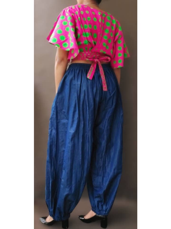 India Batik - Wholesale Top & Pant Set (NOT Loungewear) - Women's - Harem Denim Pant & Crop Top