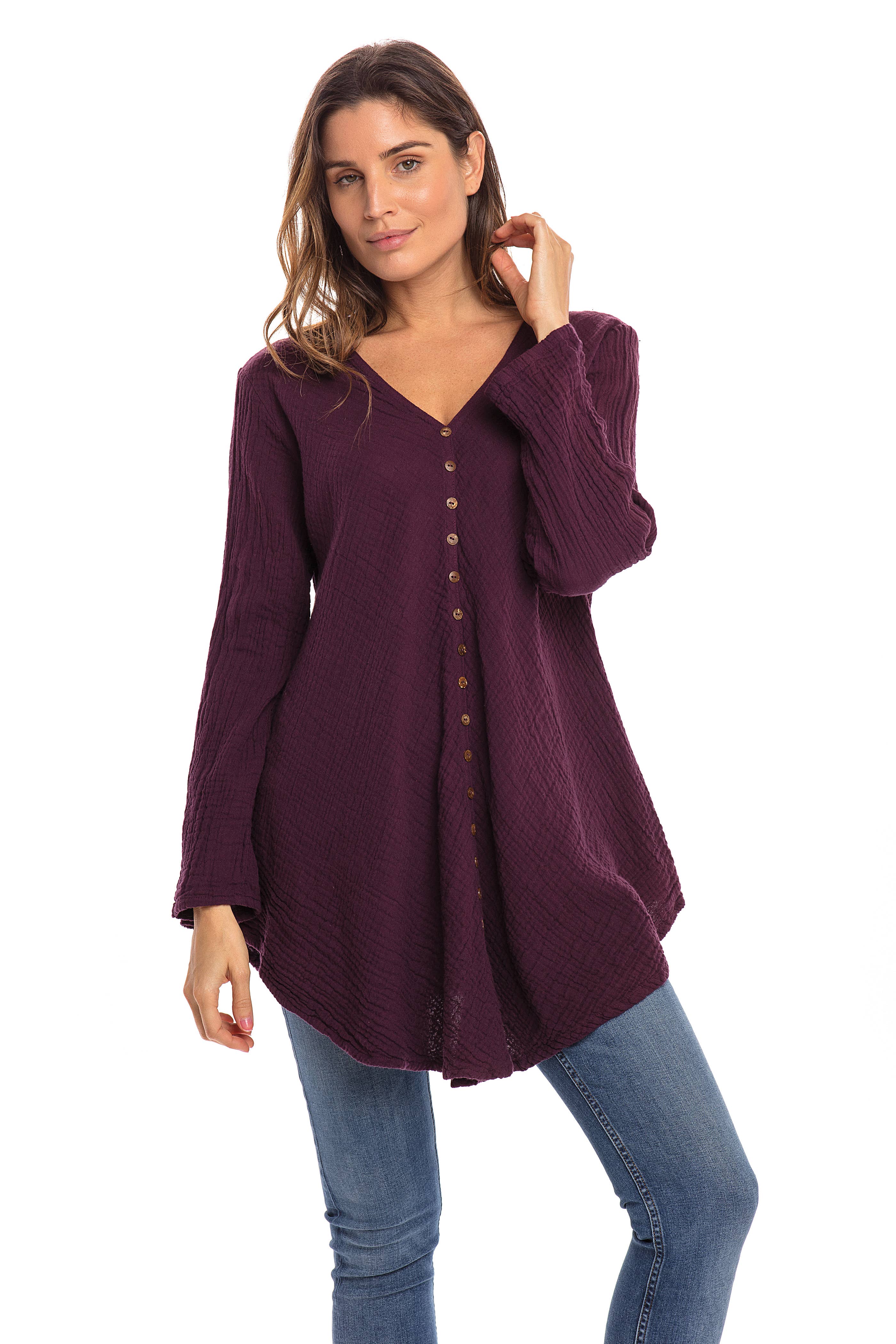 Nusantara Inc. - Wholesale Blouse - Women's - Thai Cotton Button Front Top-0482712