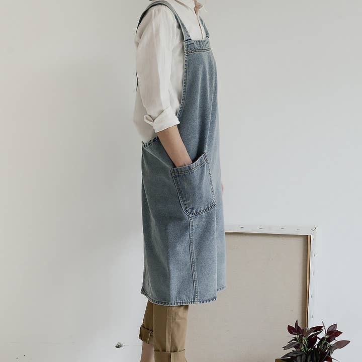 ACCITY - Wholesale Apron - Cotton Canvas Washed Denim Apron with pockets_CWMM32967
