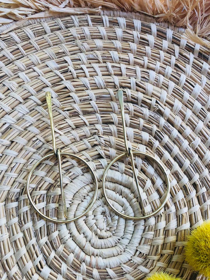 Hammered Brass Modernist Earring for wholesale by Commonality Cooperative