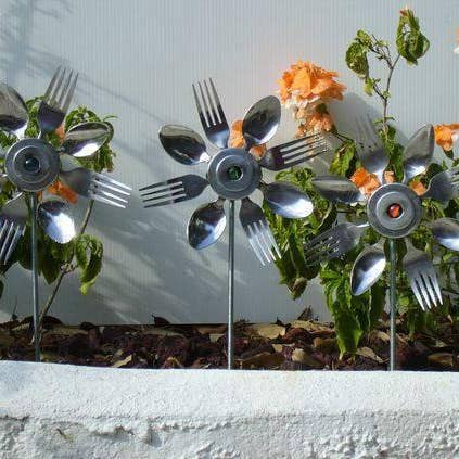 Creations Welded - Wholesale Outdoor Ornament/Decor - Orange Spoon and Fork Sunflower, Garden Art