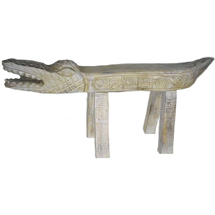 OMA - Eclectic Home - Wholesale Coffee Table - Wood Carved Alligator Gator Bench Table Plant Stand -LG Size