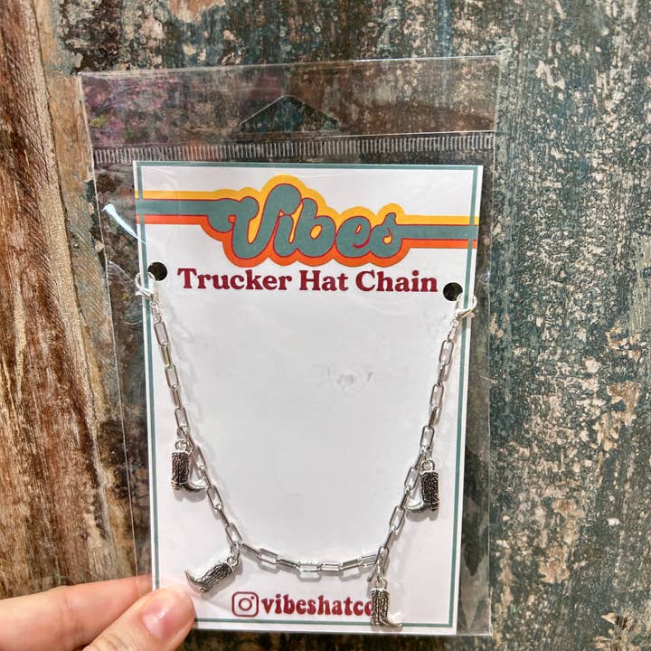 Vibes Hat Company - Wholesale Hoedaccessoires - Dames - Zilveren cowboylaars truckerhoedketting | Hoedband | Hoedketting 0