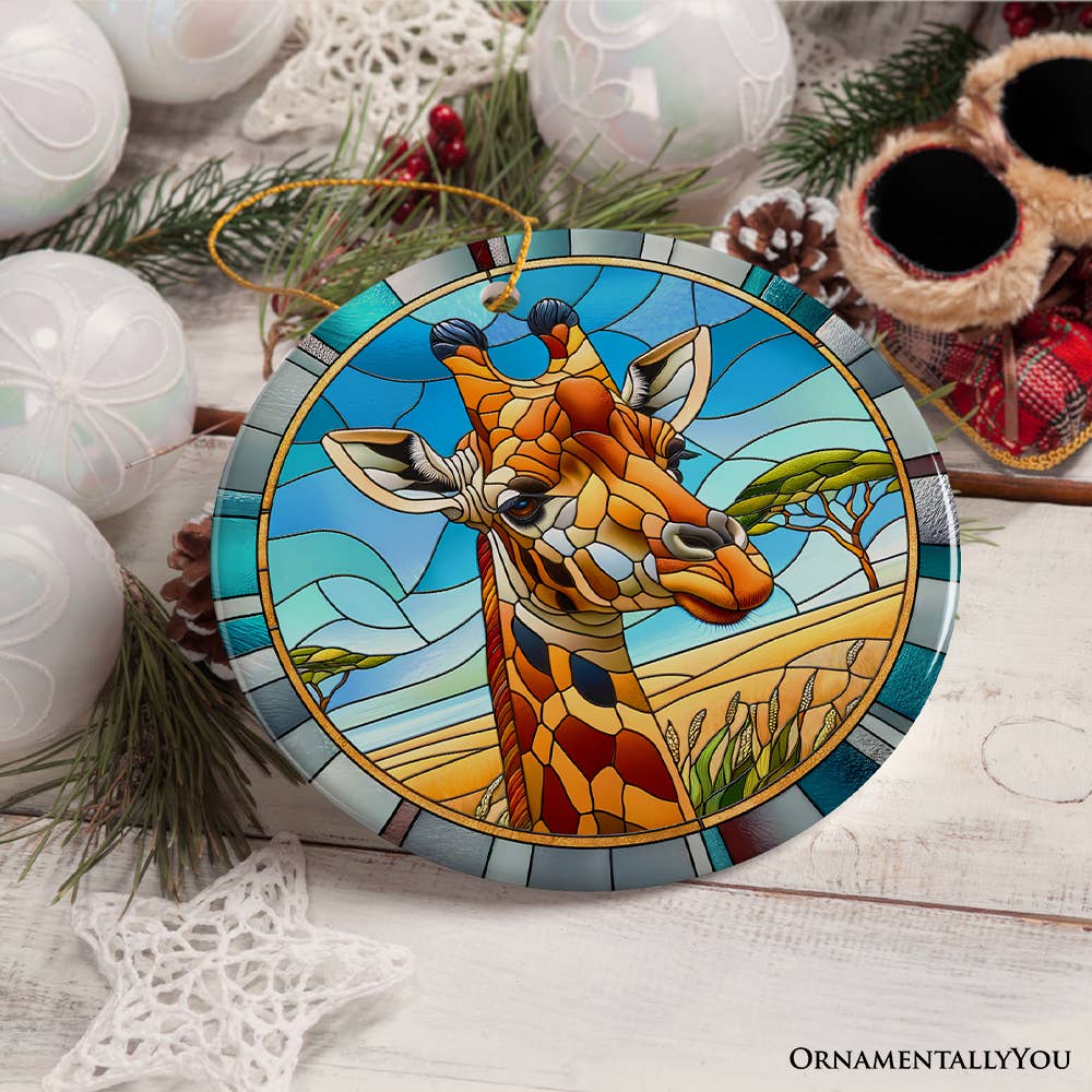 OrnamentallyYou - Wholesale Ornament - Giraffe Rendezvous Stained Glass Style Ceramic Ornament3