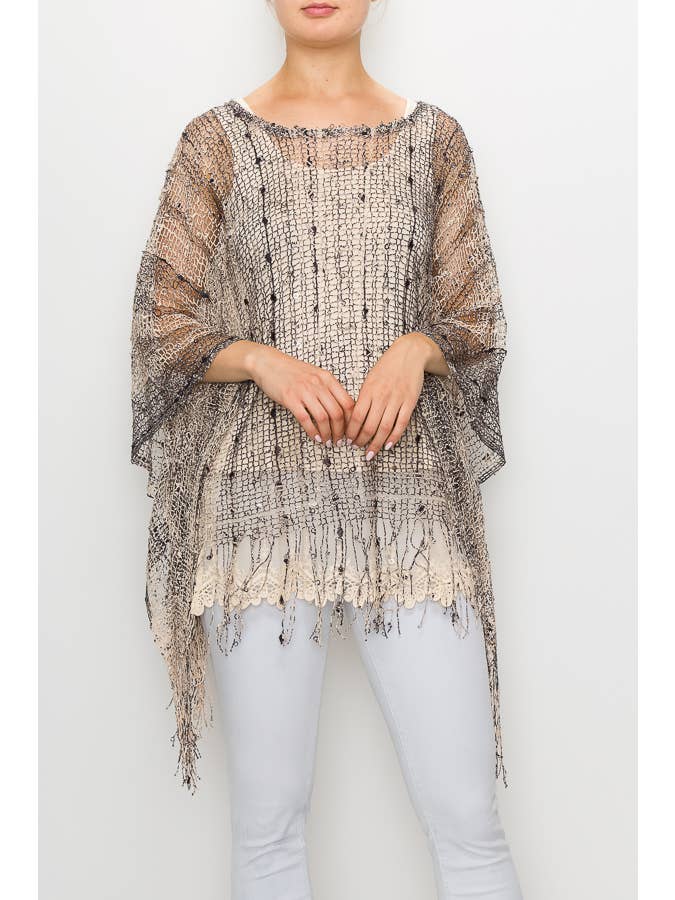 PT Brown MESH WITH SEQUIN PONCHO TOP-Y62BG/2BROWN for wholesale on Faire3