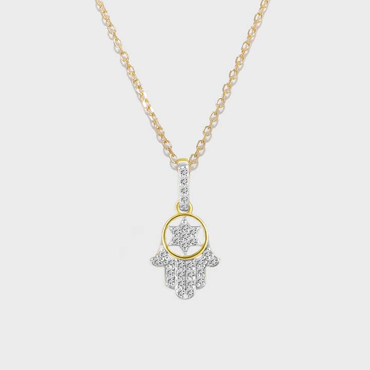 0007 Collar colgante de joyería fina con estrella Hamsa de diamantes en oro de 14 quilates para venta al por mayor de Dalbit New York Jewelry