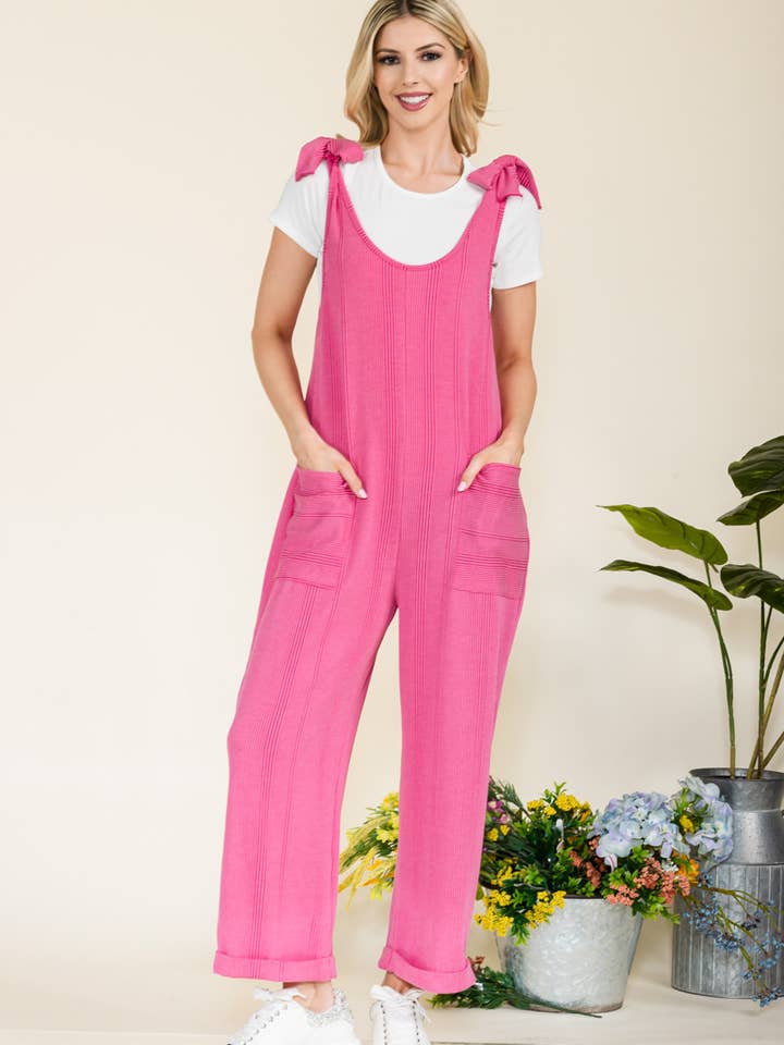 Celeste Clothing – Großhandel Jumpsuit – Damen – Plus-Size verstellbarer Rippen-Overall mit Fronttaschen - CP4387311