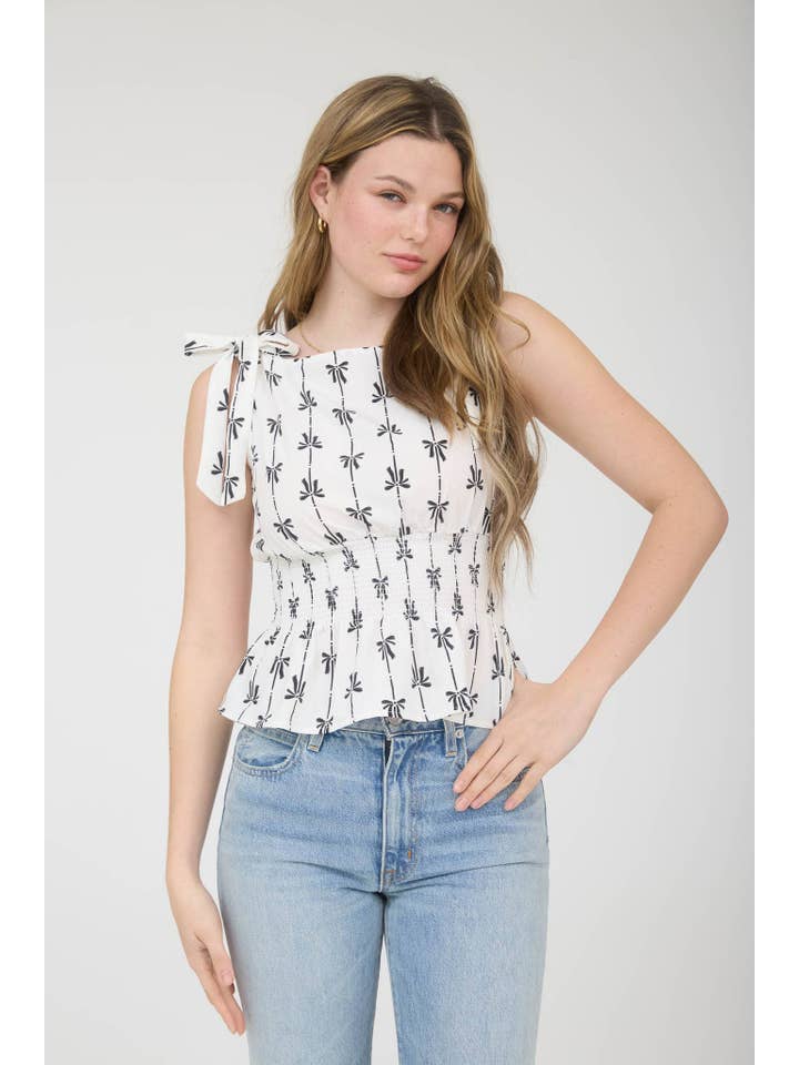 MINE - Wholesale Blouse - Women's - BOW LINE PATTERN TIE SHOULDER SLEEVELESS BLOUSE4