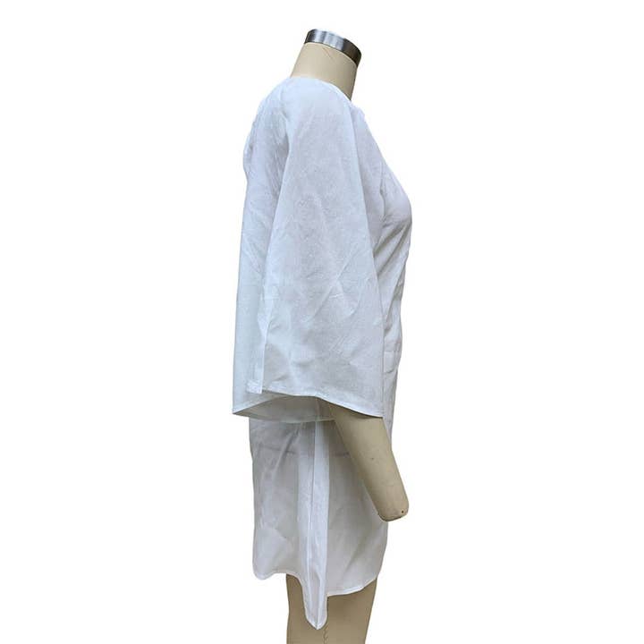 Sheer Trend - Wholesale Dress - Women's - Loose Three-Quarter Sleeves Asymmetric Elasticity Solid Color One-Shoulder Mini Dresses2