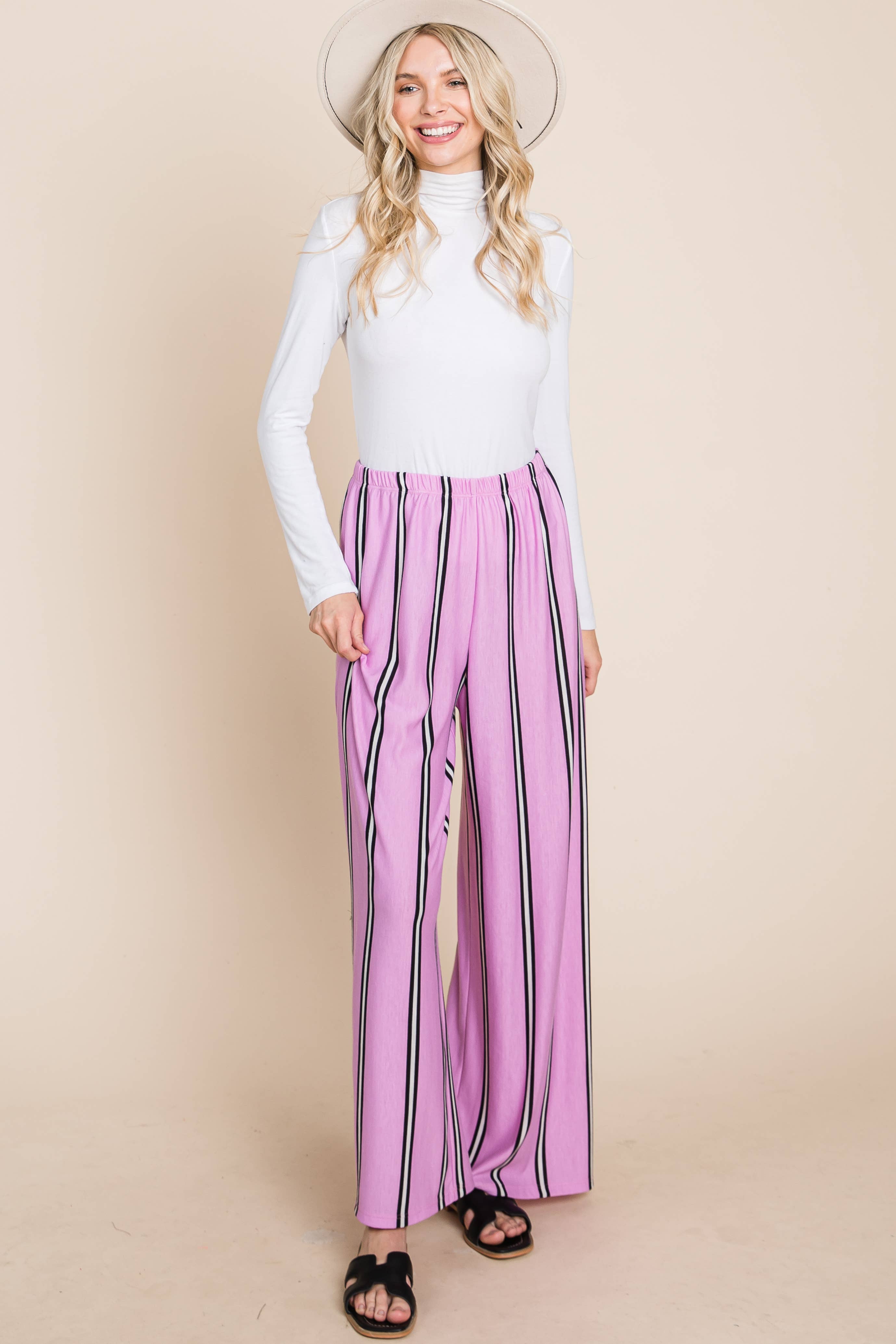 Emerald Collection - Wholesale Broek - Dames - ETP-763 gestreepte broek met wijde pijpen2