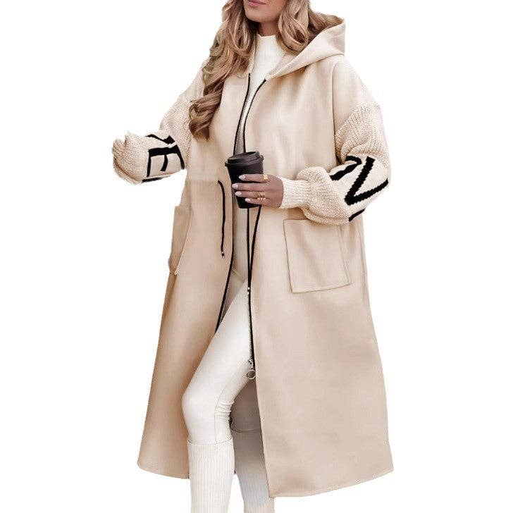 EmberLoom - Wholesale Coat - Women's - Women Long Hooded Coat with Knit Sweater Inserts5