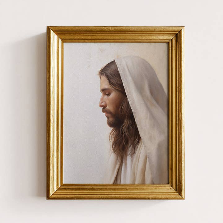 Profile Of Jesus In White Art Print for wholesale by Paper House Print Shop