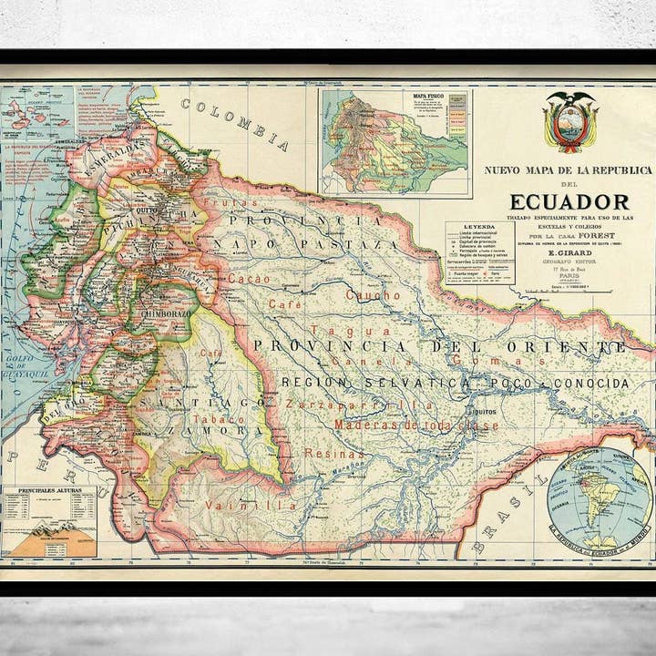 Alte Karte von Ecuador 1902 Äquator Republik Vintage Karte | Vintage Karten Wandkunst Druck für den Großhandel von OldCityPrints - Old Maps and Posters