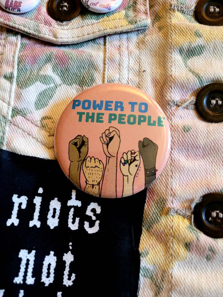 Power to the People Large Two Inch Button for wholesale by Femmearchist