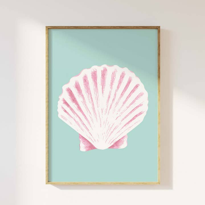 Aqua Seashell Print for wholesale by April Lane Art