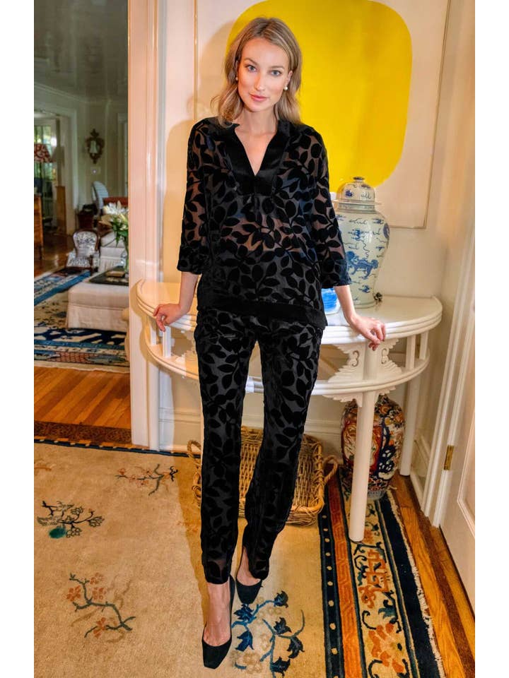 Black Palazzo Pant - Luxe Leaf Velvet for wholesale on Faire4