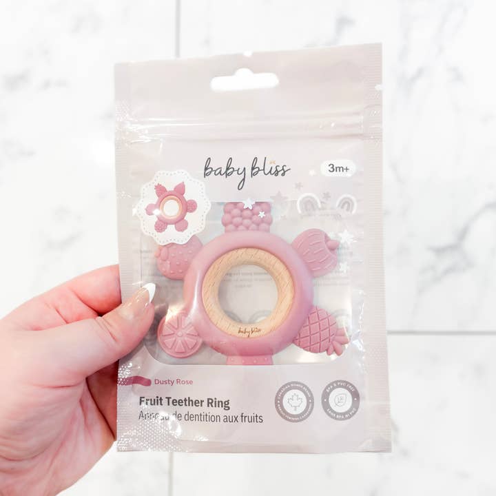 Anillo mordedor con frutas - Rosado polvo para venta al por mayor de Baby Bliss