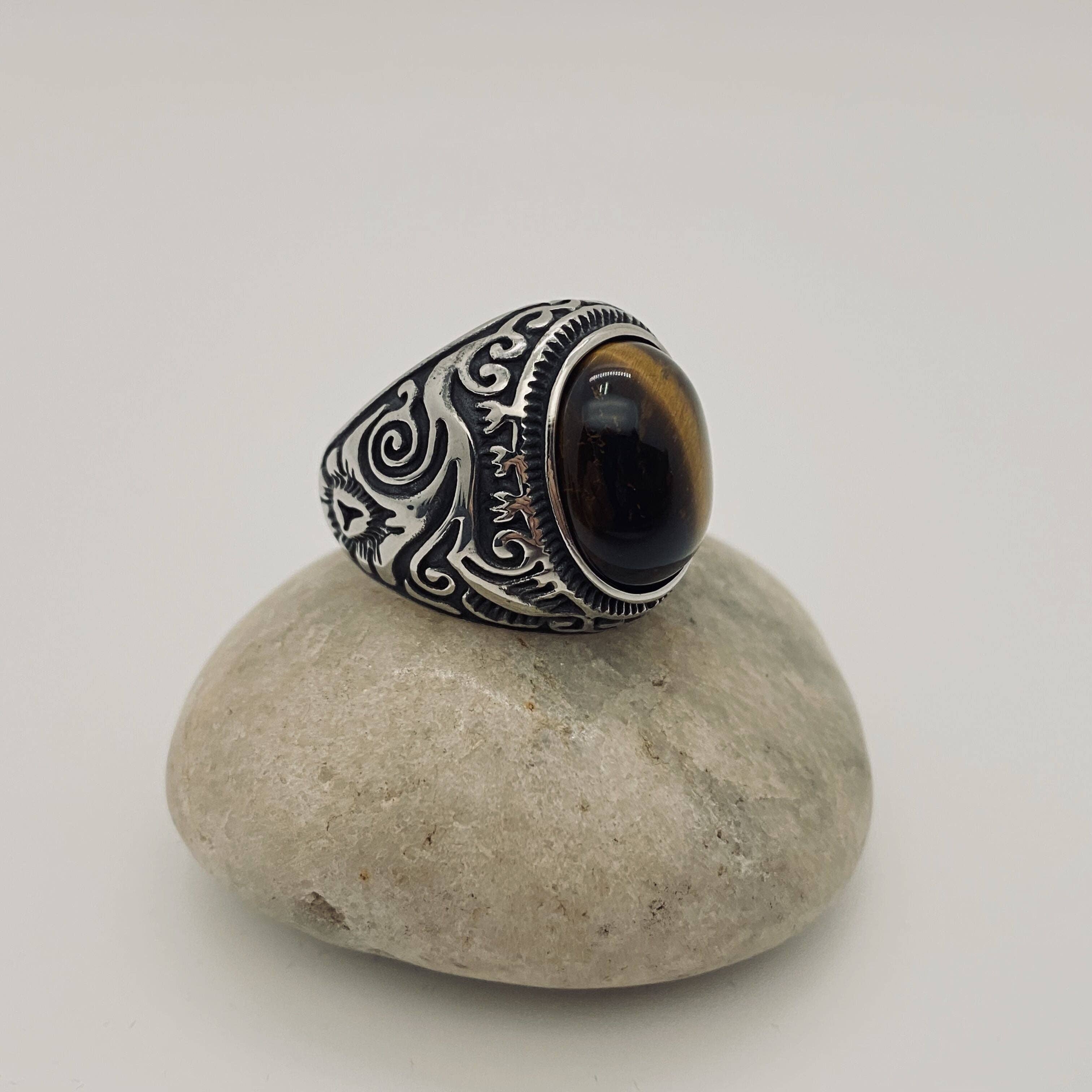 Grande Anello In Onice Nero, Anello Da Uomo In Argento Sterling, Anello Antico Da Uomo, Anello Con Pietra Preziosa, Anello Fatto A Mano Da Uomo, Regali Per Lui - Italia - Foto 5