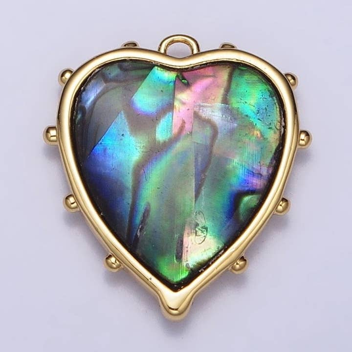 16K Gold Filled Abalone Heart Dotted Outline Charm | AC1047 for wholesale by Aim Eternal