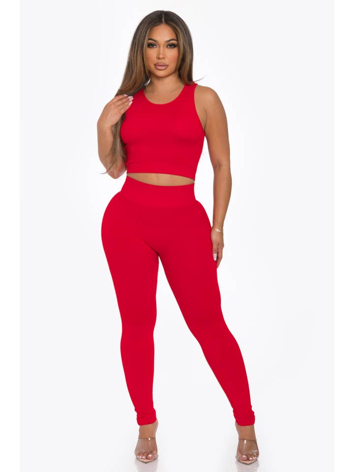Lime All the Time - Wholesale Activewear Set - Women's - 2 Pcs Sports Crop Tank Top and Legging Set