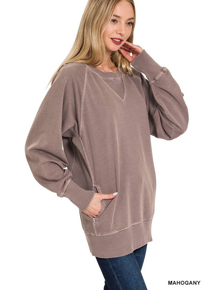 42POPS - Wholesale Sweatshirt - Women's - `.Washed French Terry Pullover With Side Pockets83