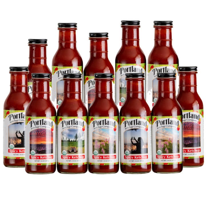 Portlandia Foods - Wholesale Ketchup - Portland Organic Spicy Ketchup 14oz Glass Btls